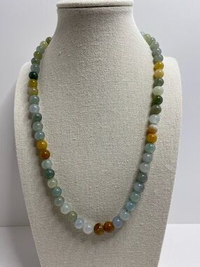 Vintage Multicolor Glass Bead Necklace Green Yellow White Round Beads